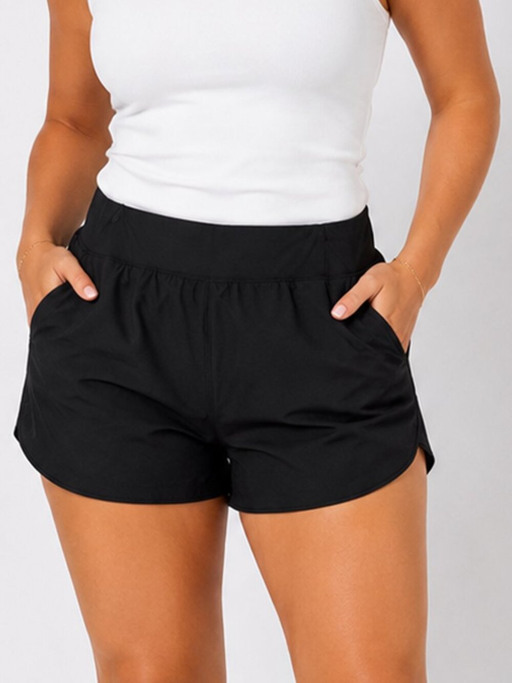 Lands' End Women's Swim Shorts Sz 18 Black UPF Swim Bottoms Built-In Brief Pocke